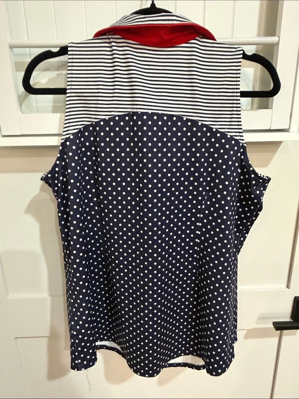 Jofit Navy Polka Dot & Striped Golf Tank with Red Trim